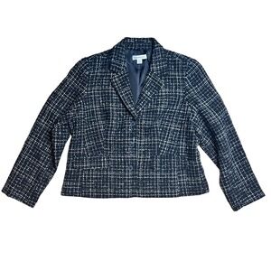Coldwater Creek Womens P14 Tweed Blazer Black White Petite Preppy Jacket